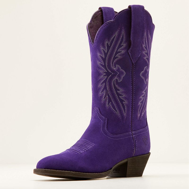 Ariat Heritage R Toe Stretchfit Western Boot Violet Suede Femme | QGN-99515290