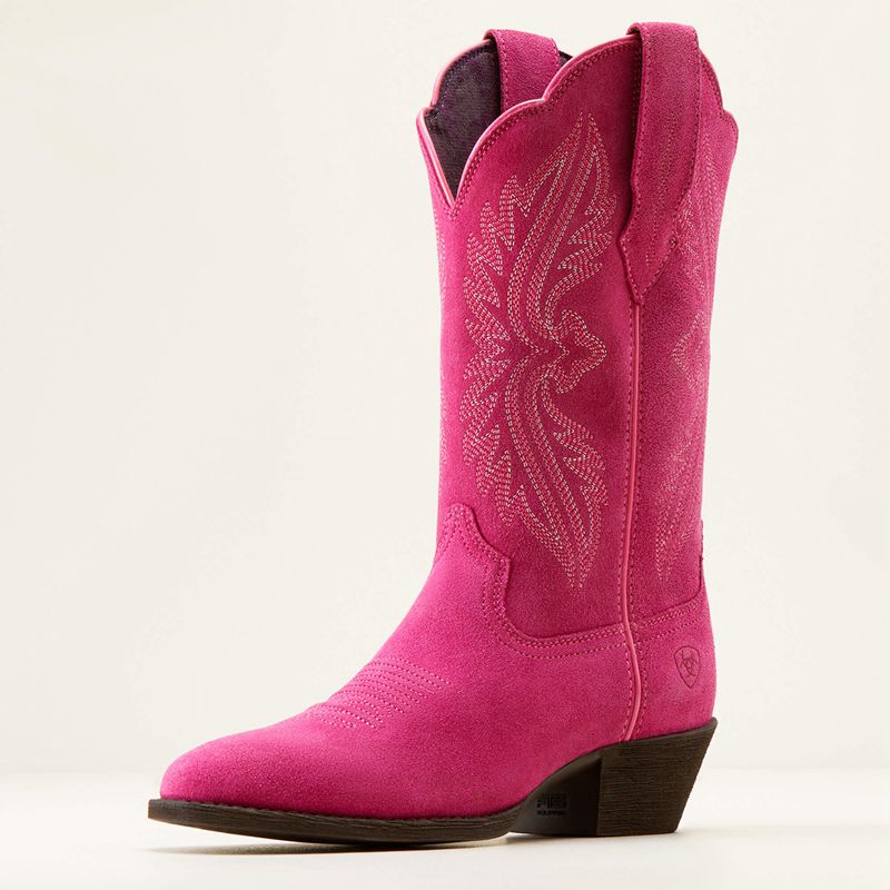 Ariat Heritage R Toe Stretchfit Western Boot Raspberry Suede Femme | UOQ-19430969