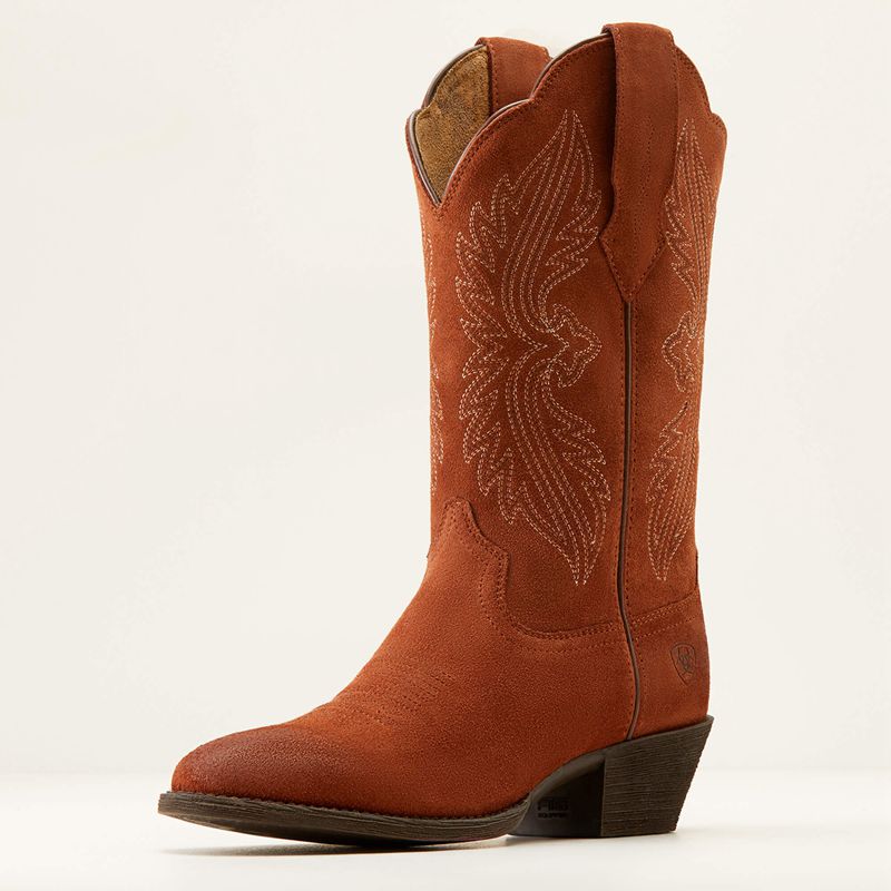 Ariat Heritage R Toe Stretchfit Western Boot Amber Suede Femme | OZQ-91732452