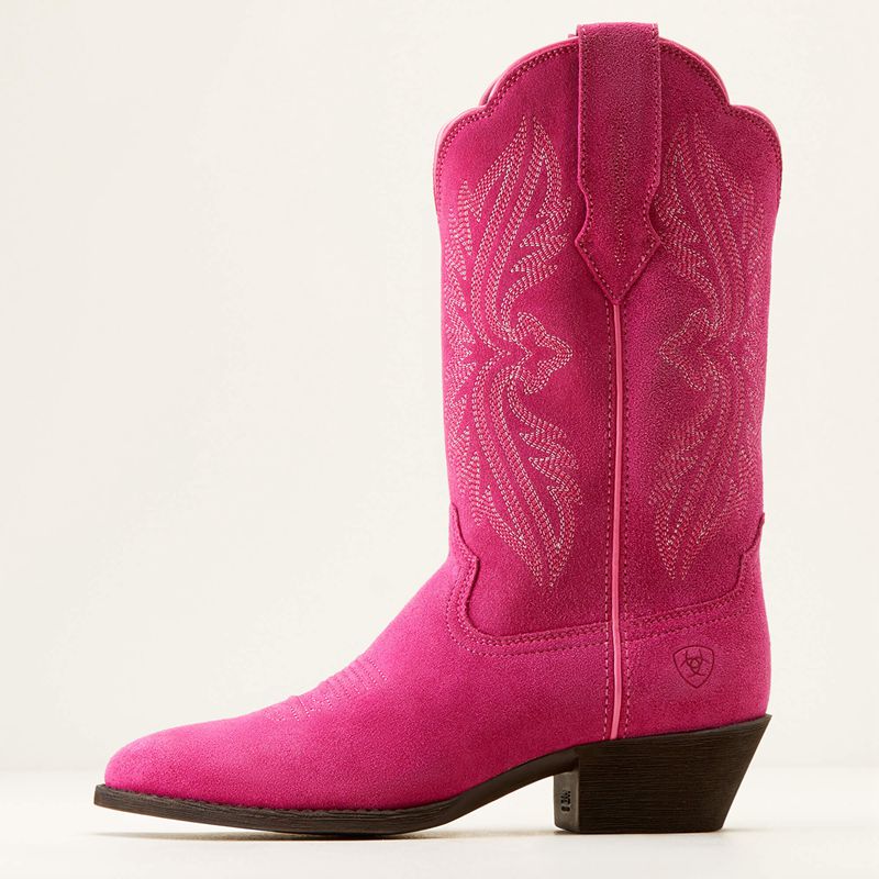 Ariat Heritage R Toe Stretchfit Western Boot Raspberry Suede Femme | UOQ-19430969