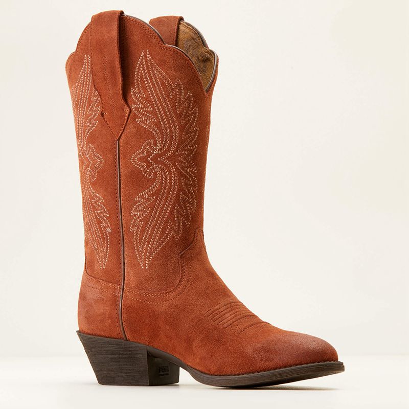 Ariat Heritage R Toe Stretchfit Western Boot Amber Suede Femme | OZQ-91732452