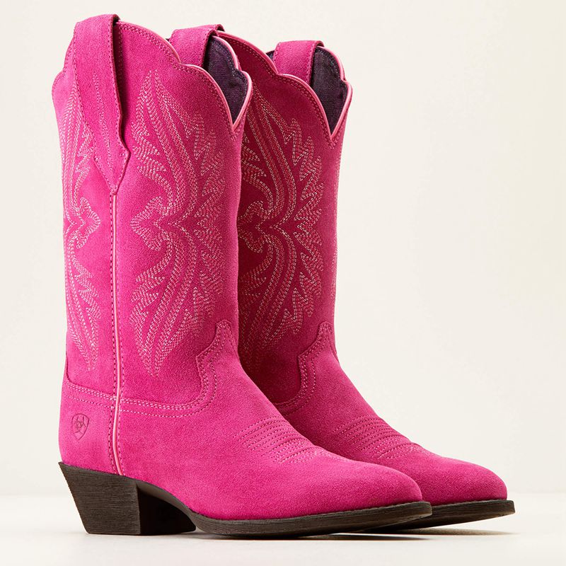 Ariat Heritage R Toe Stretchfit Western Boot Raspberry Suede Femme | UOQ-19430969