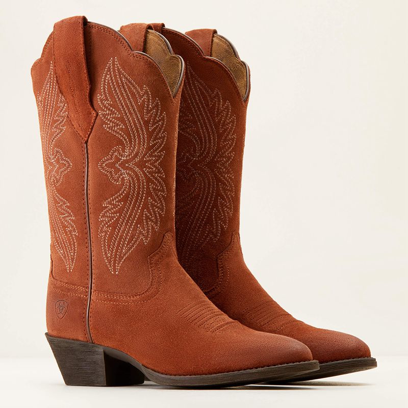 Ariat Heritage R Toe Stretchfit Western Boot Amber Suede Femme | OZQ-91732452