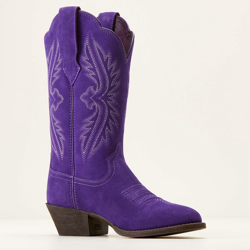 Ariat Heritage R Toe Stretchfit Western Boot Violet Suede Femme | QGN-99515290