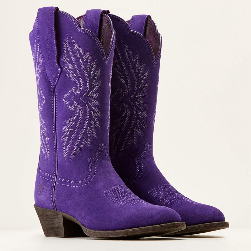 Ariat Heritage R Toe Stretchfit Western Boot Violet Suede Femme | QGN-99515290