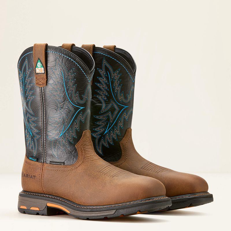 Ariat Workhog Csa Waterproof Composite Toe Work Boot Tumbled Bark/Twilight Homme | YWT-66063957