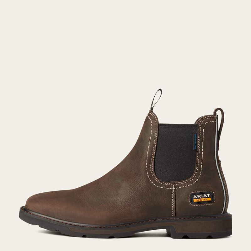 Ariat Groundbreaker Chelsea Wide Square Toe Waterproof Work Boot Marron Foncé Homme | SOP-00215419