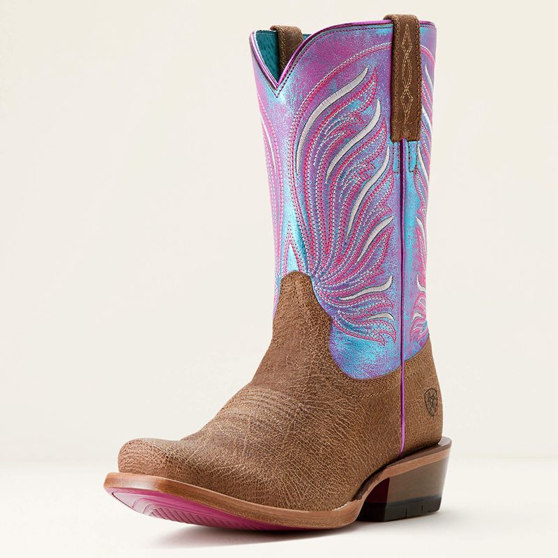 Ariat Futurity Dash Western Boot Scratched Tan/Azure Sunset Femme | TZV-35623682