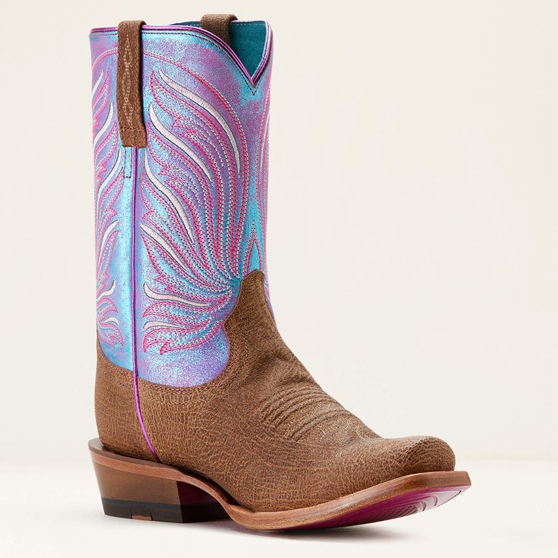 Ariat Futurity Dash Western Boot Scratched Tan/Azure Sunset Femme | TZV-35623682