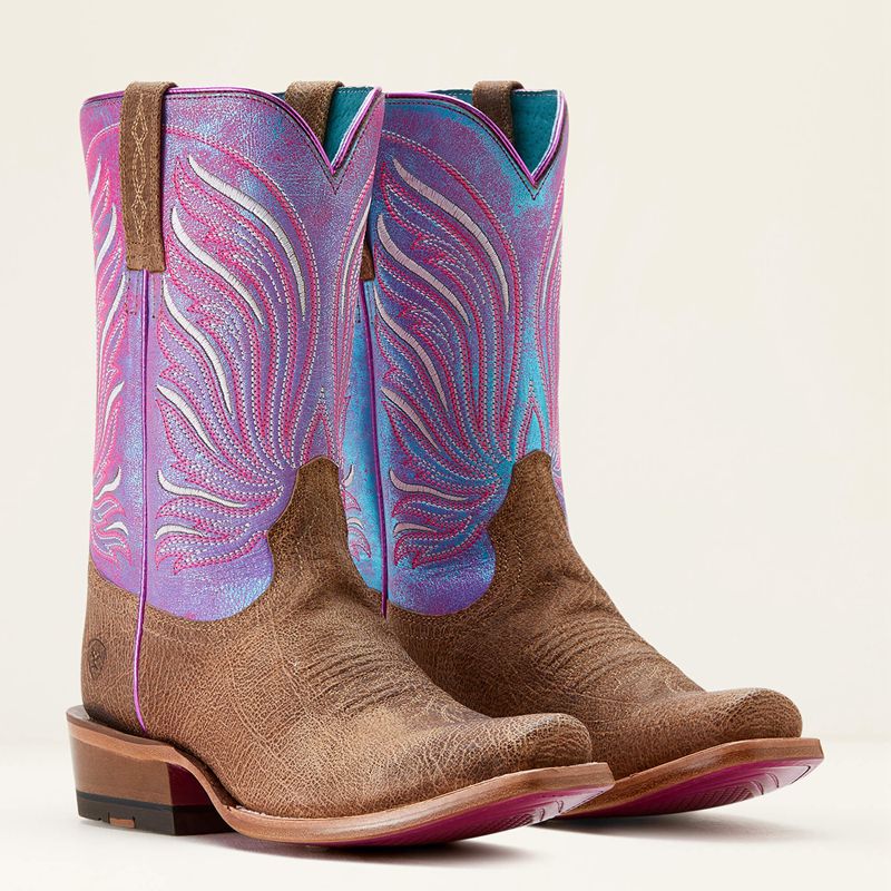 Ariat Futurity Dash Western Boot Scratched Tan/Azure Sunset Femme | TZV-35623682