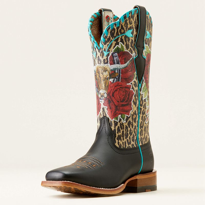 Ariat Frontier Rodeo Quincy Western Boot Rich Black/Mustang Meysa Femme | DZJ-91828413