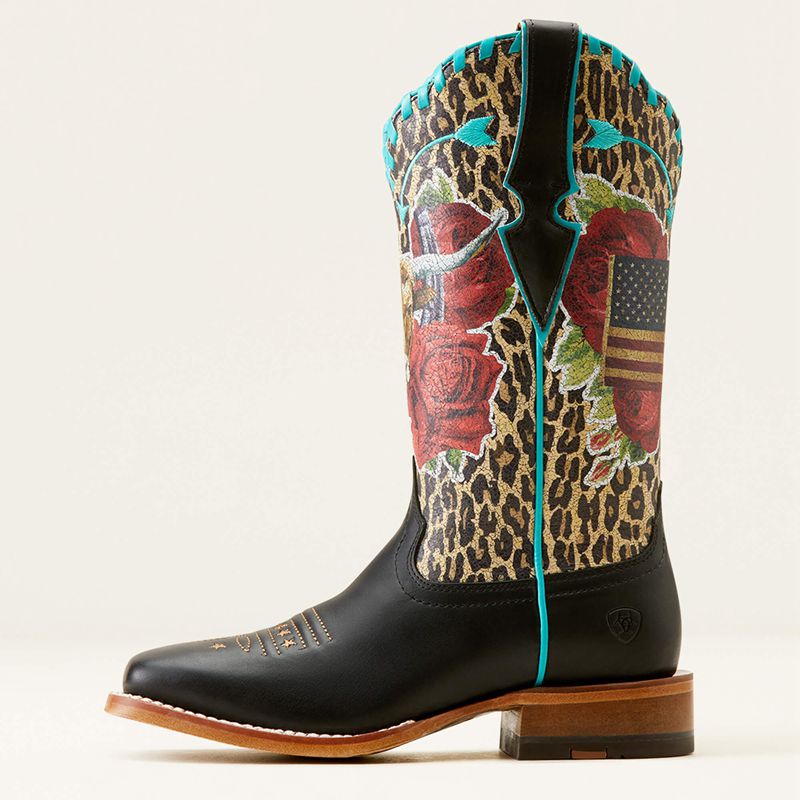 Ariat Frontier Rodeo Quincy Western Boot Rich Black/Mustang Meysa Femme | DZJ-91828413