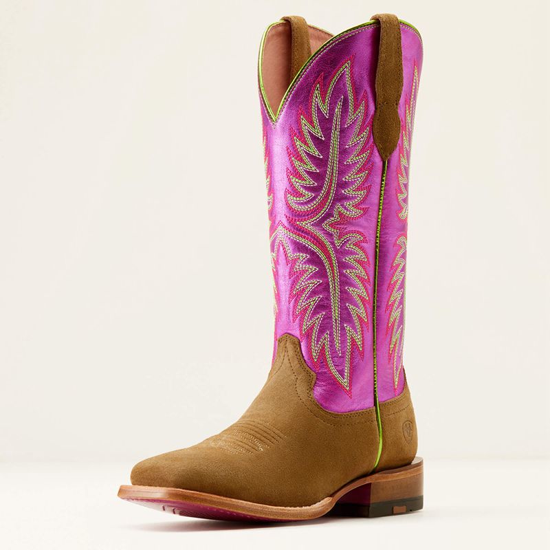 Ariat Frontier Calamity Jane Western Boot Dijon Roughout/Electric Raspberry Femme | UKW-16872686