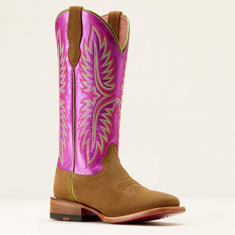 Ariat Frontier Calamity Jane Western Boot Dijon Roughout/Electric Raspberry Femme | UKW-16872686