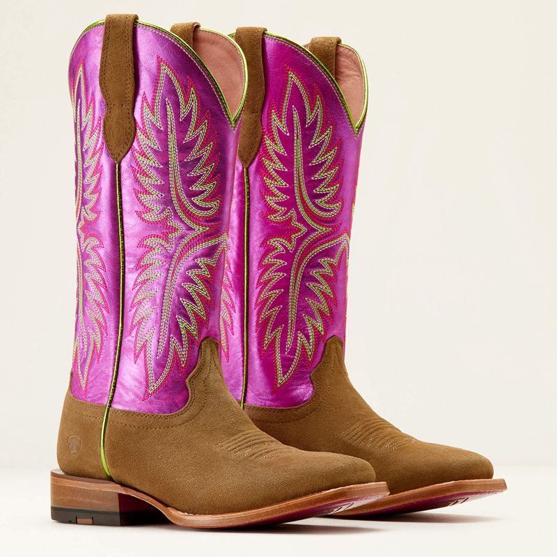 Ariat Frontier Calamity Jane Western Boot Dijon Roughout/Electric Raspberry Femme | UKW-16872686