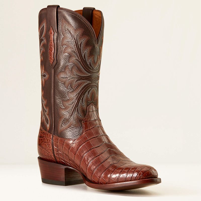 Ariat Bench Made James Western Boot Whiskey Nile Croc/Rustic Tobacco Homme | IHA-24242010