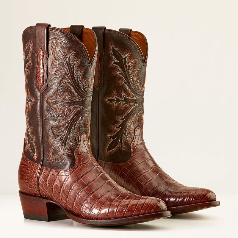 Ariat Bench Made James Western Boot Whiskey Nile Croc/Rustic Tobacco Homme | IHA-24242010