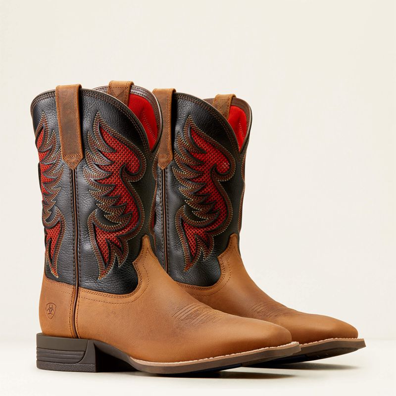 Ariat Cowpuncher Venttek Cowboy Boot Sorrel Crunch/Black Deertan Homme | JVE-52370057