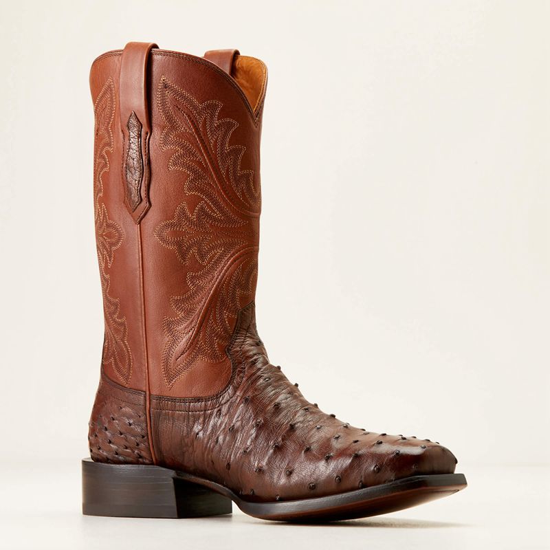 Ariat Bench Made Stilwell Western Boot Bourbon Full Quill Ostrich Homme | XBY-23201681