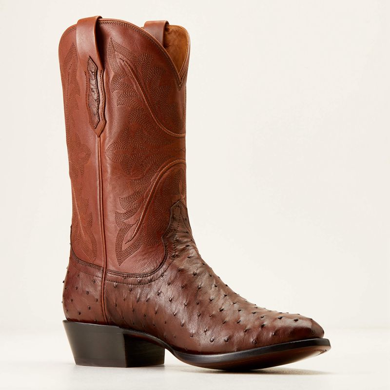 Ariat Bench Made James Western Boot Bourbon Full Quill Ostrich Homme | MSQ-61969465