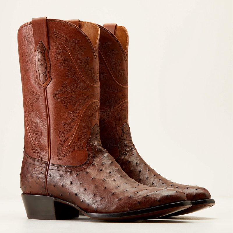 Ariat Bench Made James Western Boot Bourbon Full Quill Ostrich Homme | MSQ-61969465