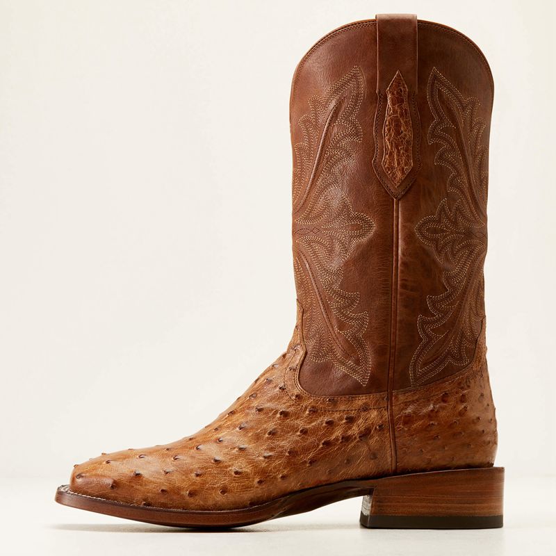 Ariat Bench Made Bassett Western Boot Buckskin Full Quill Ostrich Homme | HMN-83607827