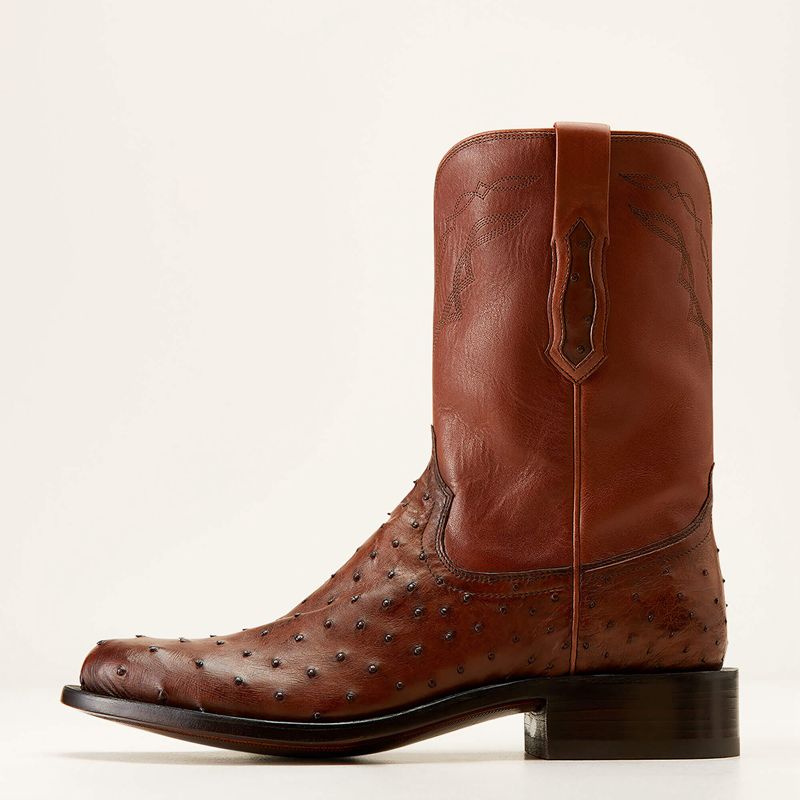 Ariat Bench Made Clanton Western Boot Bourbon Full Quill Ostrich Homme | NQT-27302552