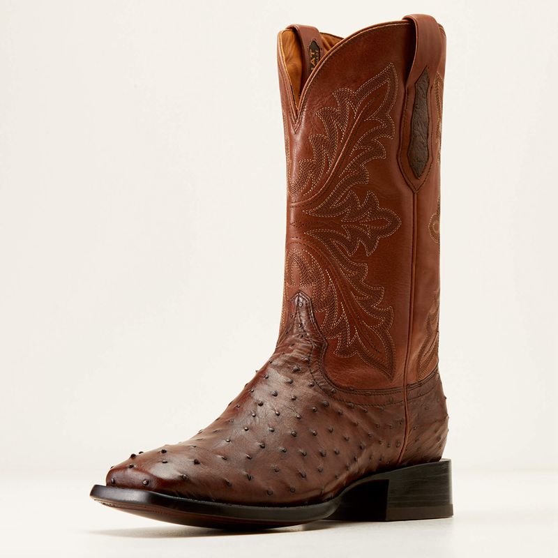 Ariat Bench Made Bassett Western Boot Bourbon Full Quill Ostrich Homme | LXL-30140874