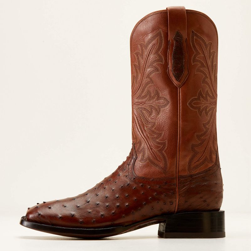 Ariat Bench Made Bassett Western Boot Bourbon Full Quill Ostrich Homme | LXL-30140874