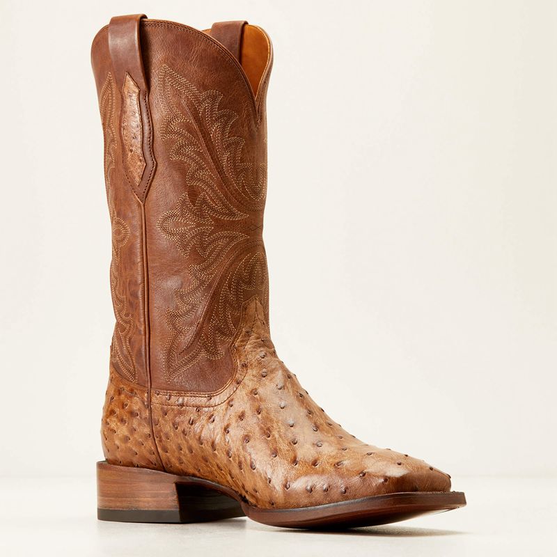 Ariat Bench Made Bassett Western Boot Buckskin Full Quill Ostrich Homme | HMN-83607827