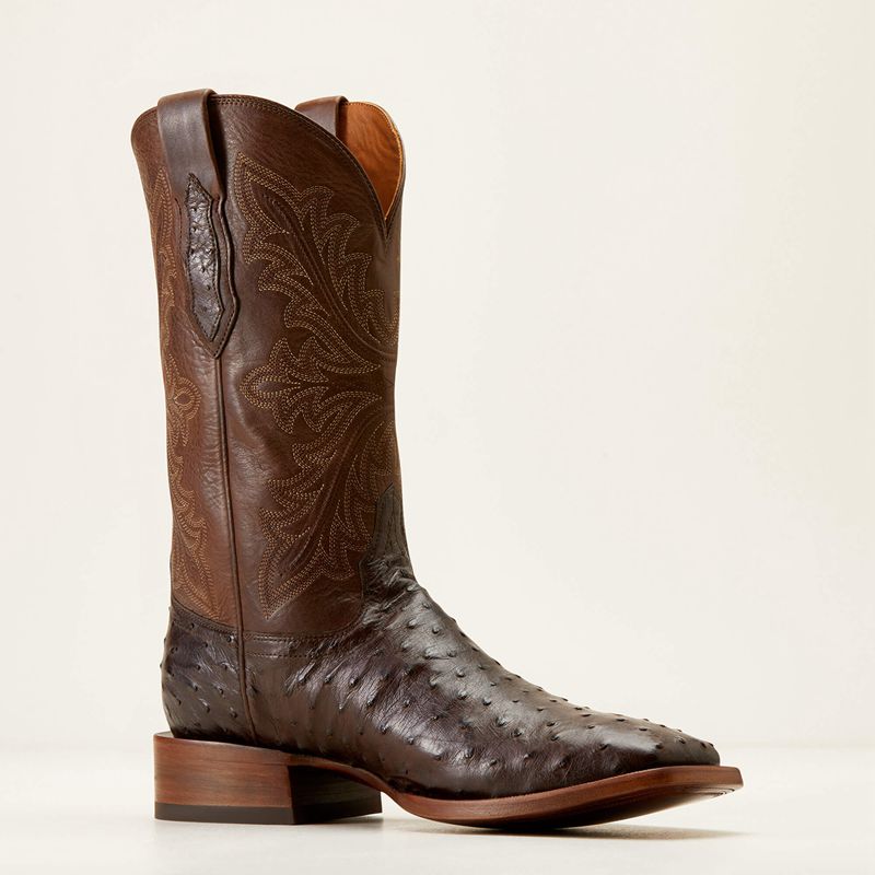 Ariat Bench Made Bassett Western Boot Espresso Full Quill Ostrich Homme | NZB-94105457