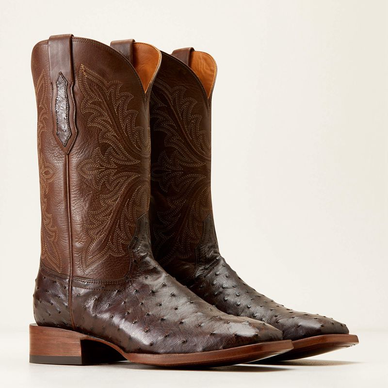 Ariat Bench Made Bassett Western Boot Espresso Full Quill Ostrich Homme | NZB-94105457