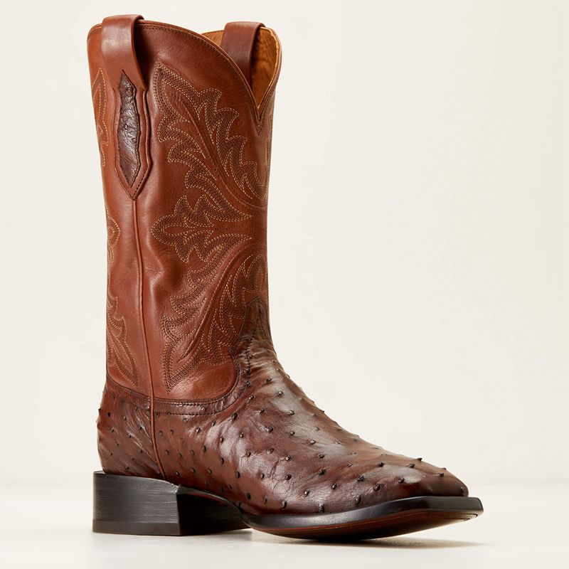 Ariat Bench Made Bassett Western Boot Bourbon Full Quill Ostrich Homme | LXL-30140874