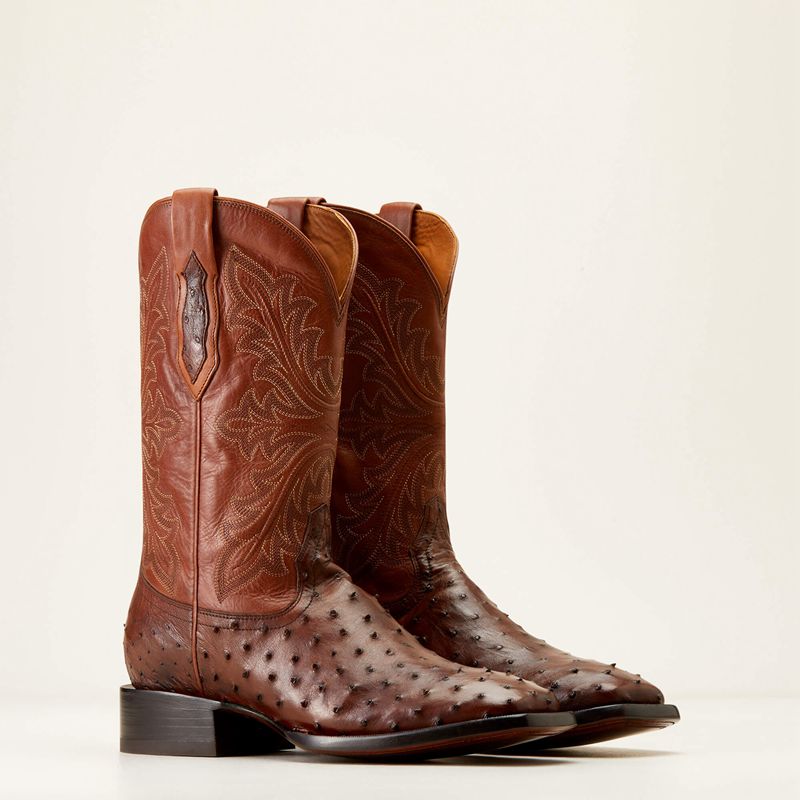 Ariat Bench Made Bassett Western Boot Bourbon Full Quill Ostrich Homme | LXL-30140874