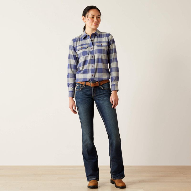 Ariat Rebar Flannel Tunic Bleu Indigo Femme | NFG-67214149