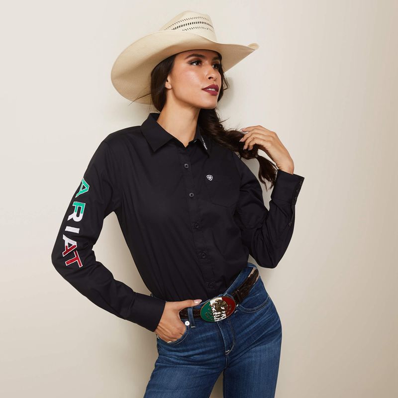 Ariat Team Kirby Stretch Shirt Noir Femme | MOO-82483449