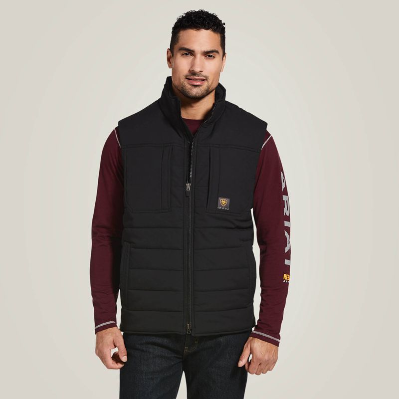 Ariat Rebar Valiant Stretch Canvas Water Resistant Insulated Vest Noir Homme | SXE-48064207