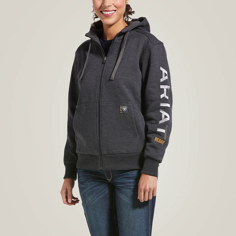 Ariat Rebar All-Weather Full Zip Hoodie Charcoal Heather Femme | MHB-53387354