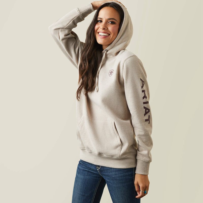 Ariat Logo Hoodie Oatmeal Heather Femme | WLE-90505402