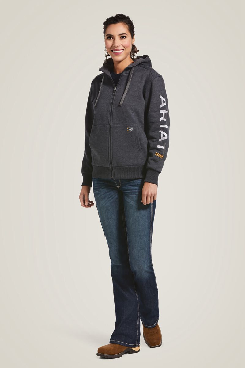 Ariat Rebar All-Weather Full Zip Hoodie Charcoal Heather Femme | MHB-53387354