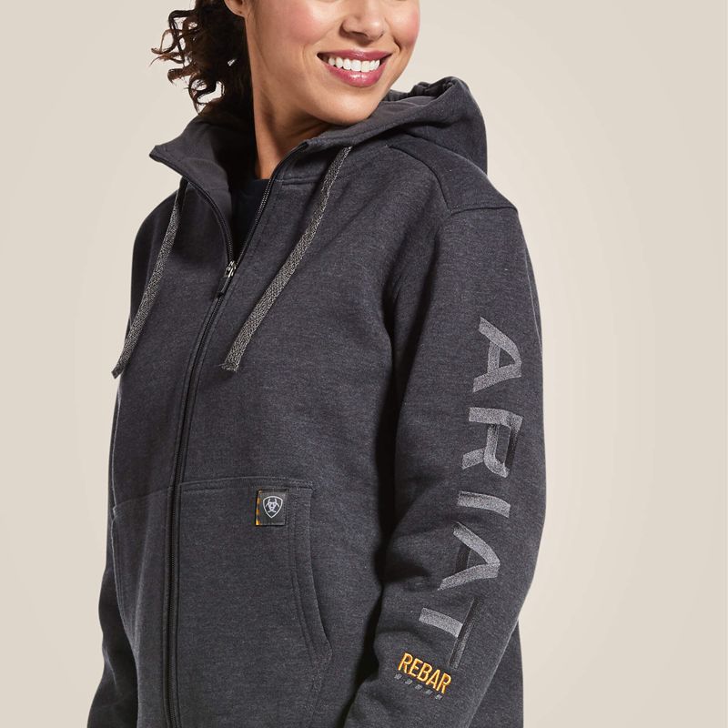 Ariat Rebar All-Weather Full Zip Hoodie Charcoal Heather Femme | MHB-53387354