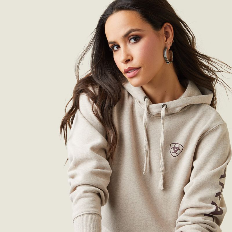 Ariat Logo Hoodie Oatmeal Heather Femme | WLE-90505402