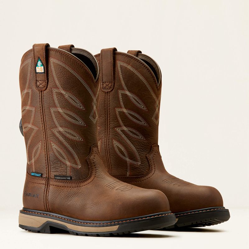 Ariat Riveter Pull-On Boa Csa Waterproof Composite Toe Work Boot Marron Foncé Femme | BUS-20429568