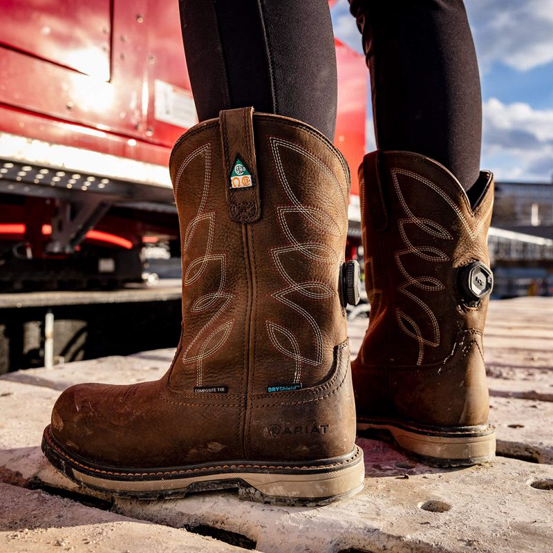 Ariat Riveter Pull-On Boa Csa Waterproof Composite Toe Work Boot Marron Foncé Femme | BUS-20429568