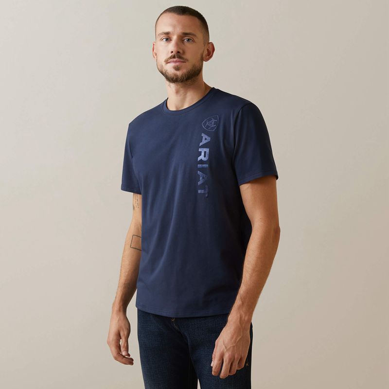 Ariat Vertical Logo T-Shirt Bleu Marine Homme | YRS-17454569