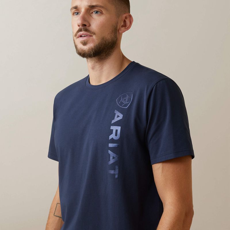 Ariat Vertical Logo T-Shirt Bleu Marine Homme | YRS-17454569