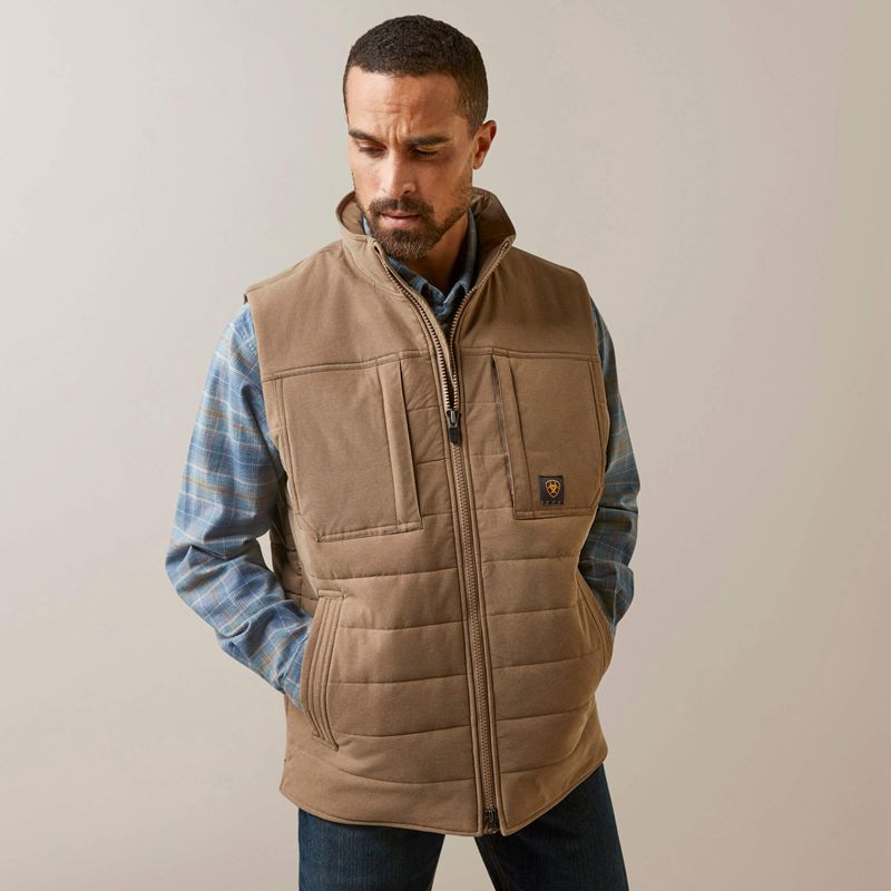 Ariat Rebar Valiant Stretch Canvas Water Resistant Insulated Vest Kaki Homme | NSS-12458661