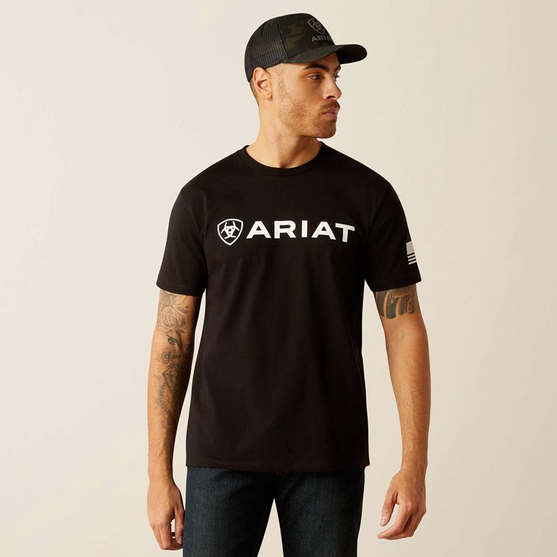 Ariat Shield Flag T-Shirt Noir Homme | IBU-23909518