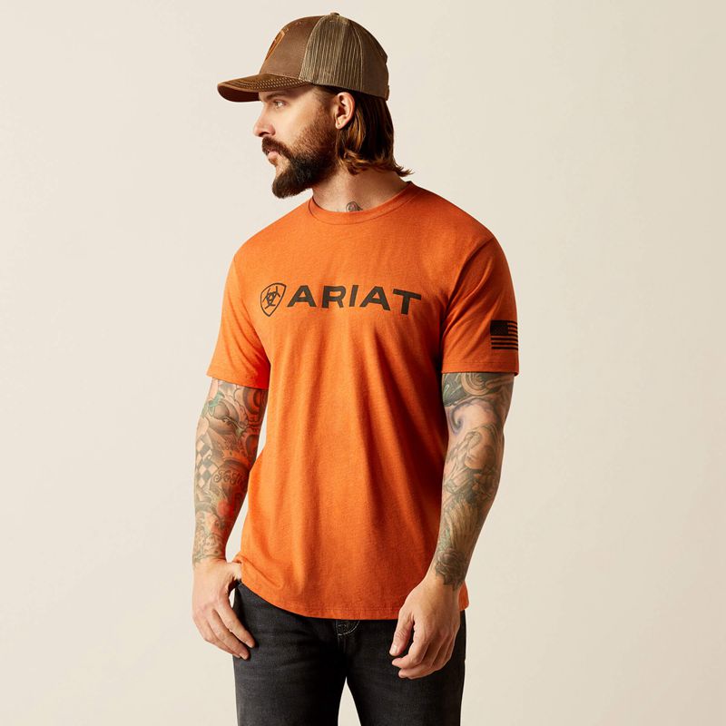 Ariat Shield Flag T-Shirt Adobe Heather Homme | ZYO-08997964