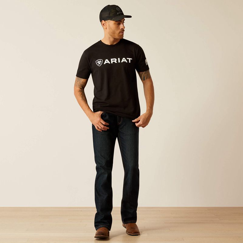 Ariat Shield Flag T-Shirt Noir Homme | IBU-23909518